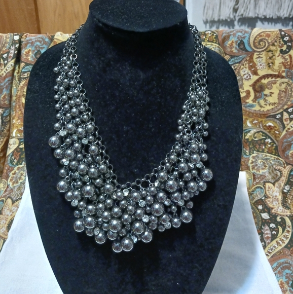 Unique Metal Ball & Rhinestone Statement Necklace- 19" - Picture 1 of 6